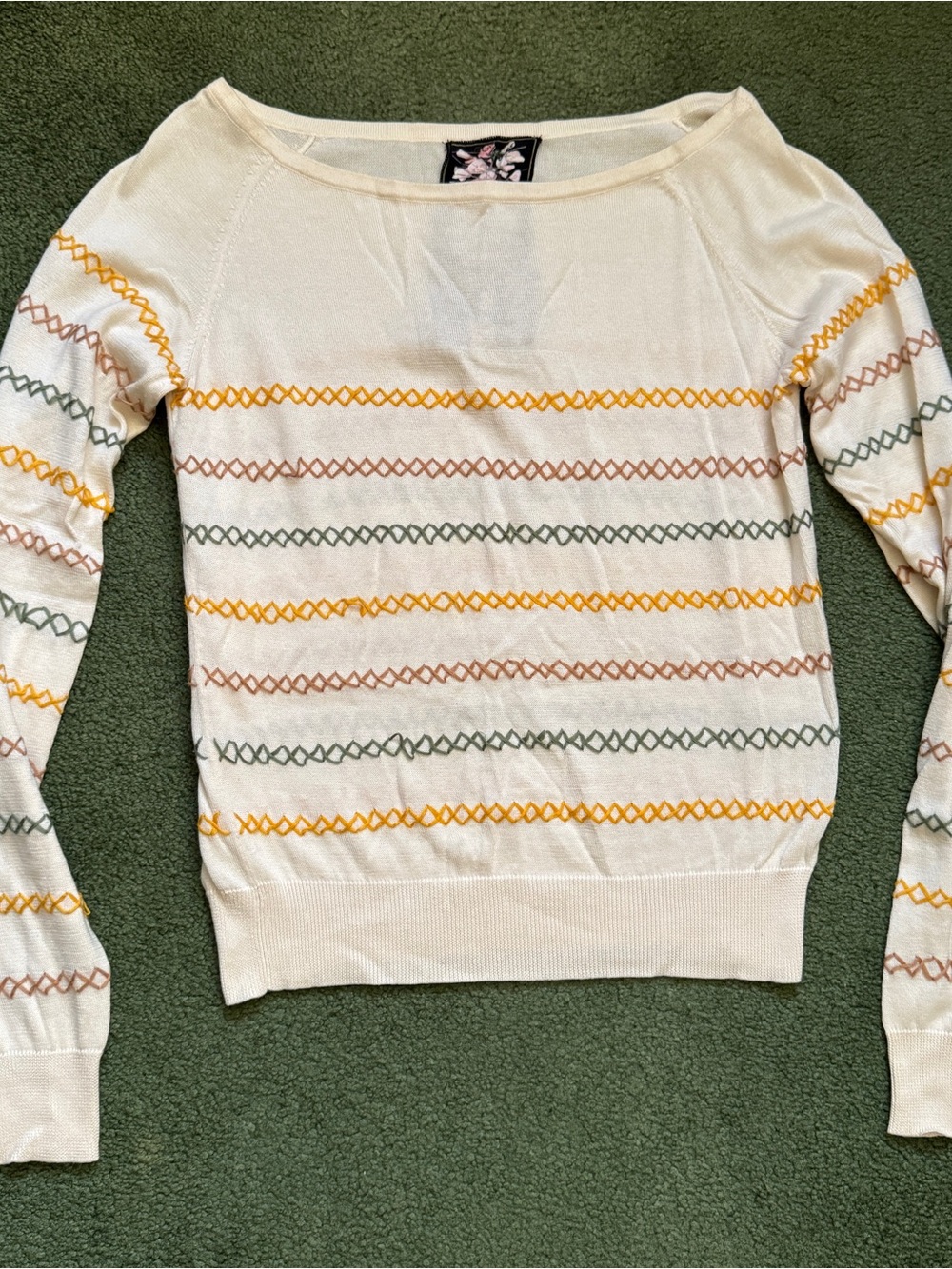 L.A.M.B. LAMB Gwen Stefani Vintage Cream Boatneck Cross Stitch Sweater Top y2k